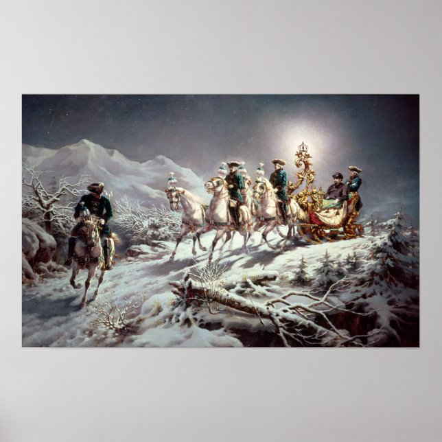 Ludwig II  of Bavaria Sleighing at Night Poster (Front)