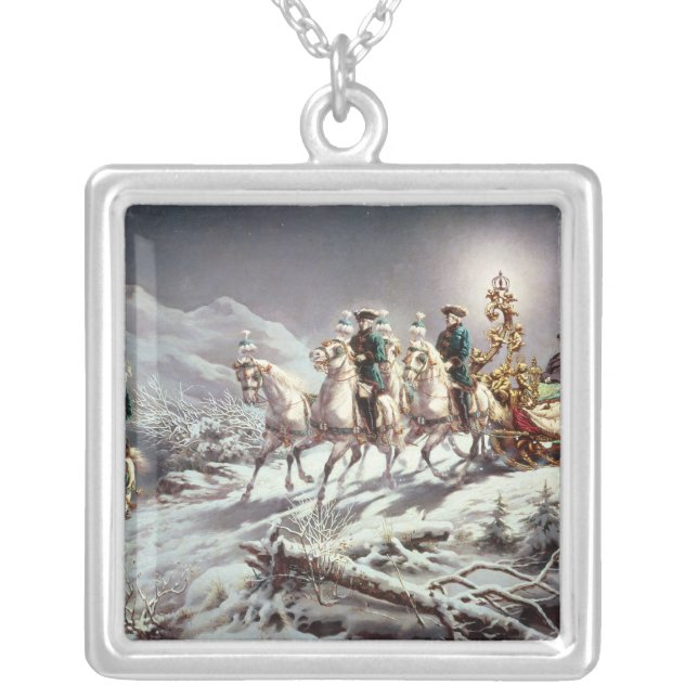 Ludwig II  of Bavaria Sleighing at Night Silver Plated Necklace (Front)