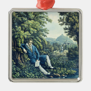 Ludwig van Beethoven by a River (coloured engravin Metal Ornament