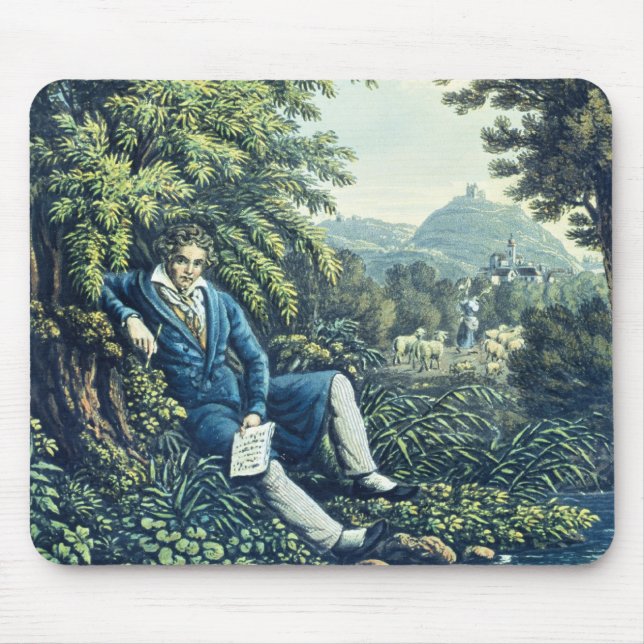 Ludwig van Beethoven by a River (coloured engravin Mouse Pad (Front)