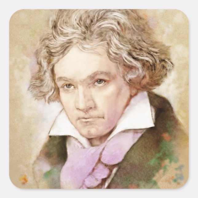Ludwig van Beethoven im Aquarell Stil Square Sticker (Front)