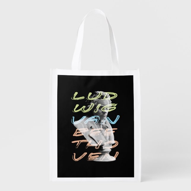 Ludwig van Beethoven in neon typography design Grocery Bag (Front)