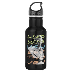 Ludwig van Beethoven in neon typography design Water Bottle