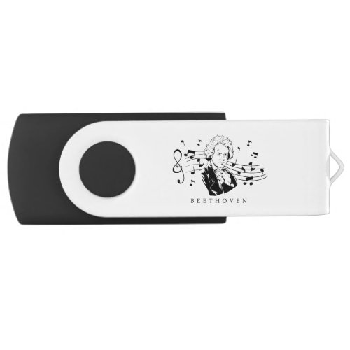 Ludwig van Beethoven Portrait and Bust With Notes  Flash Drive
