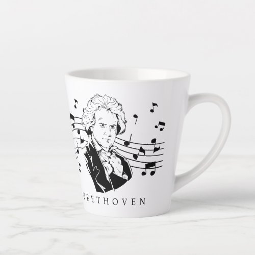 Ludwig van Beethoven Portrait and Bust With Notes  Latte Mug