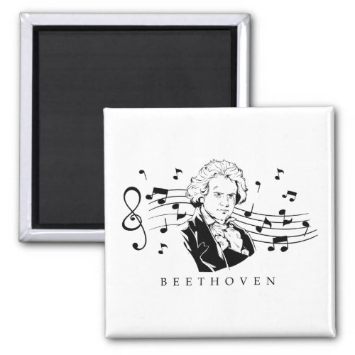 Ludwig van Beethoven Portrait and Bust With Notes Magnet