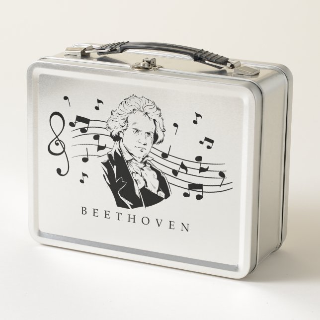 Ludwig van Beethoven Portrait and Bust With Notes Metal Lunch Box (Front)