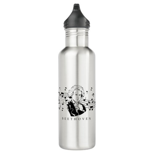 Ludwig van Beethoven Portrait and Bust With Notes  Stainless Steel Water Bottle
