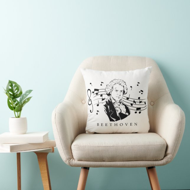 Ludwig van Beethoven Portrait and Bust With Notes  Throw Pillow (Chair)