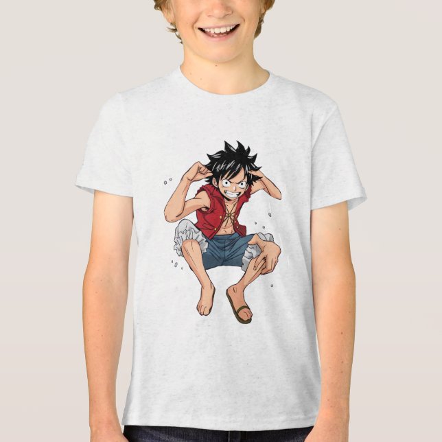 Luffy Kids T-Shirt: Go with the King of Pirates . Tri-Blend Shirt (Front)