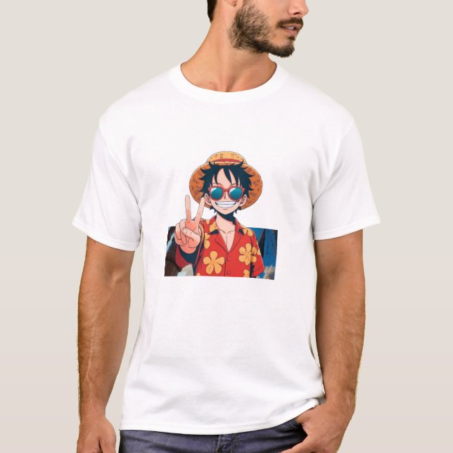 Luffy Pointing Anime Graphic T-Shirt Design (Front)