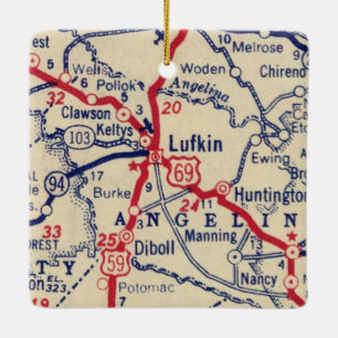 Lufkin TX Vintage Map Ceramic Ornament