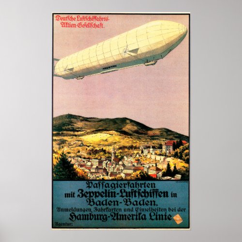 Luftschiff Zeppelin Airship over Town Poster