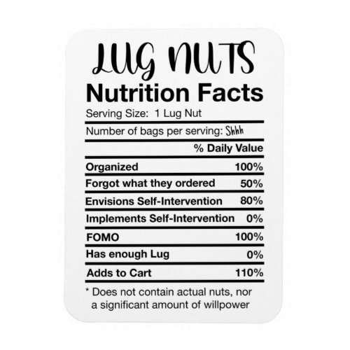 Lug Nuts Nutrition Facts Flexible Magnet