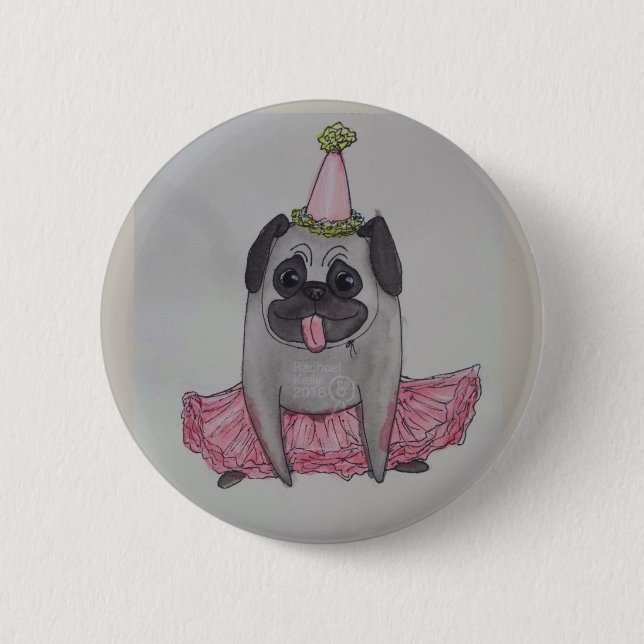 Lug the Pug Badge - Party Dress Up Button (Front)