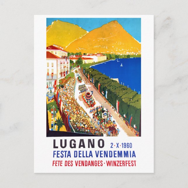 Lugano, areal view. People crowd on wine festival Postcard (Front)