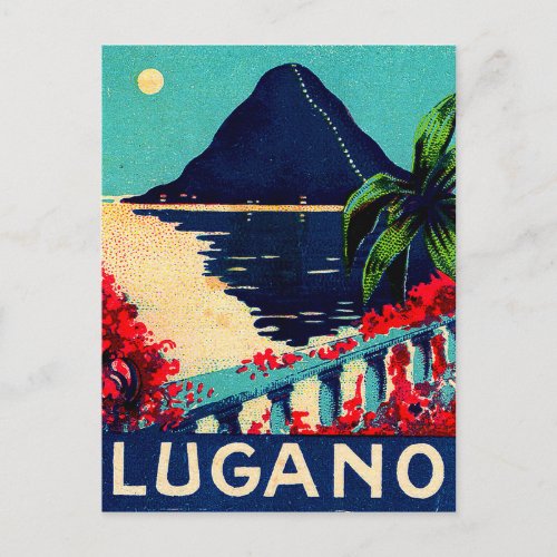 Lugano lake Switzerland hotel terrace view Postcard