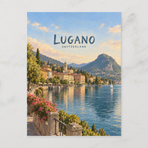 Lugano Painterly Travel Art Postcard