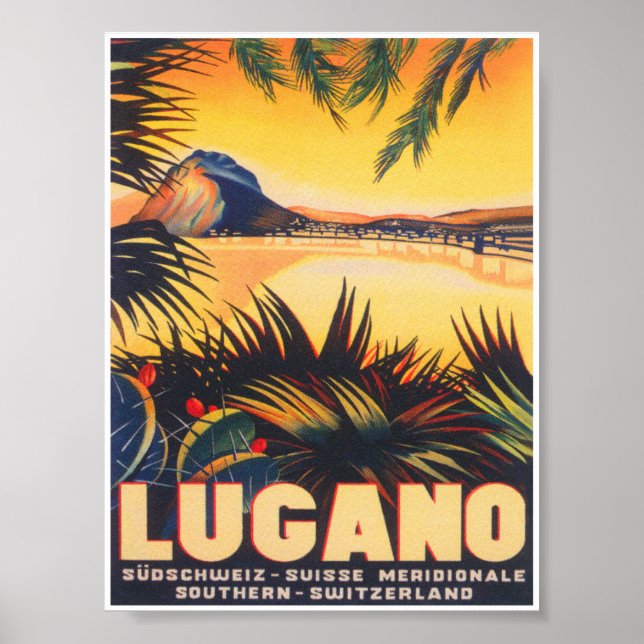 Lugano Switzerland Retro Vintage Travel Poster (Front)