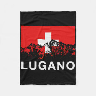 Lugano Switzerland Swiss Flag Ski Fleece Blanket
