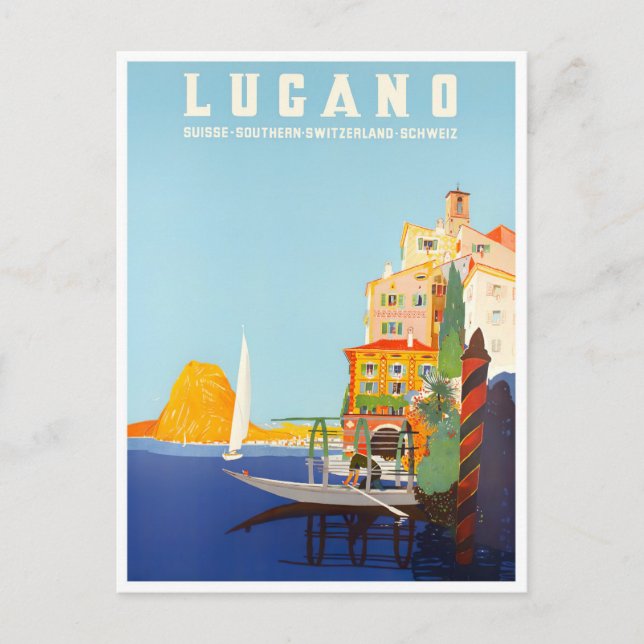Lugano Switzerland vintage travel Postcard (Front)