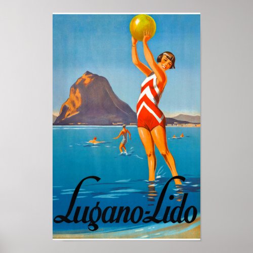 Lugano Switzerland Vintage Travel Poster Restored