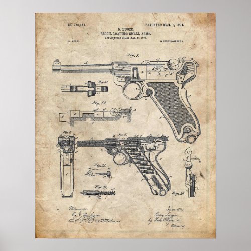 Luger Pistol Parabellum Patent Poster