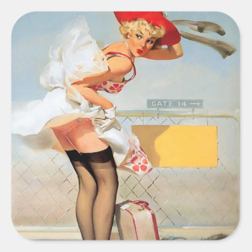 Luggage accident pinup girl square sticker