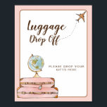 Luggage drop off sign Travel Bridal shower sign<br><div class="desc">Cute 'travel themed 'Traveling from Miss to Mrs' bridal shower sign featuring hand painted watercolor globe and travel suitcases.</div>