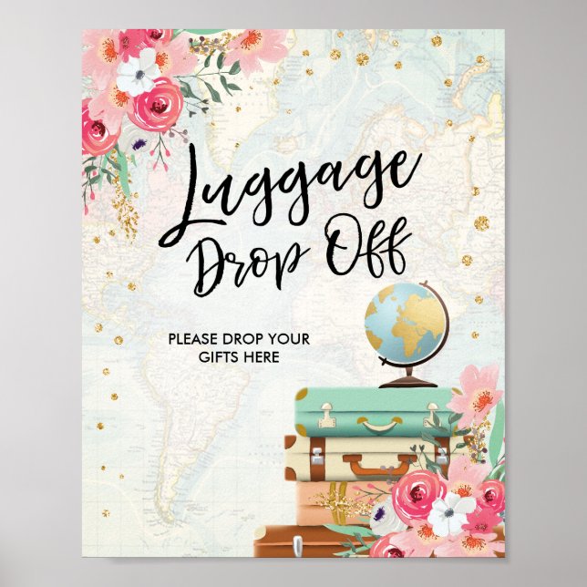 Luggage drop Off Sign Travel shower Miss to Mrs (Front)