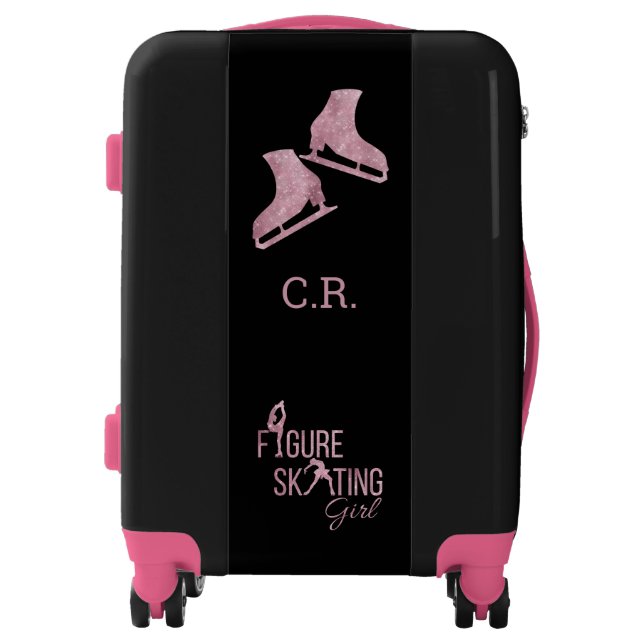 Luggage Figure Skating girl pink sparkle monogram (Front)