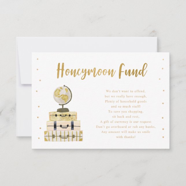 Luggage + Globe Honeymoon Fund enclosure card (Front)