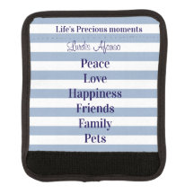 Luggage Handle Wrap Blue & White Stripe Love