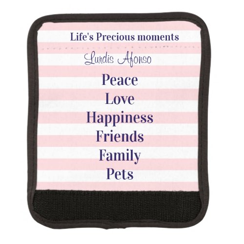 Luggage Handle Wrap Pink & White Stripe Love