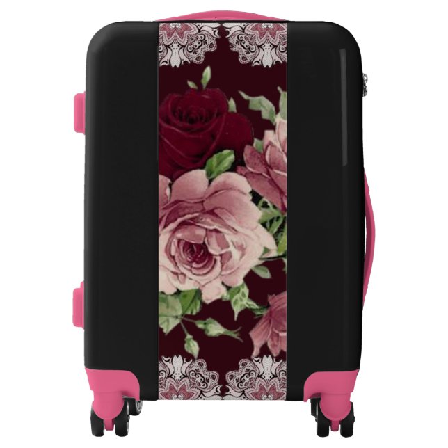 Luggage Roses Floral Burgundy (Front)
