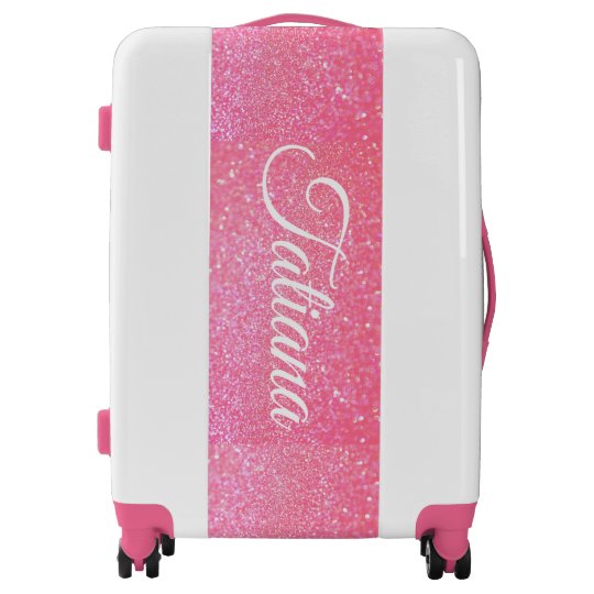 Luggage Suitcase Pink Glitter Name