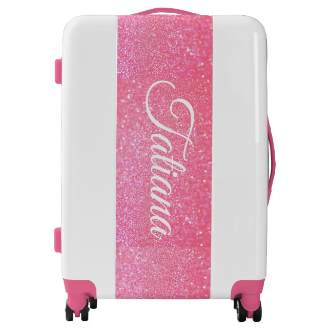 Luggage Suitcase - Pink Glitter Name (Front)