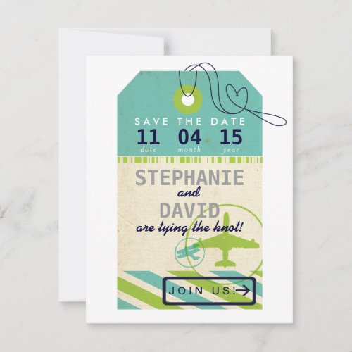 Luggage Tag Airmail Destination Wedding Save Date Save The Date