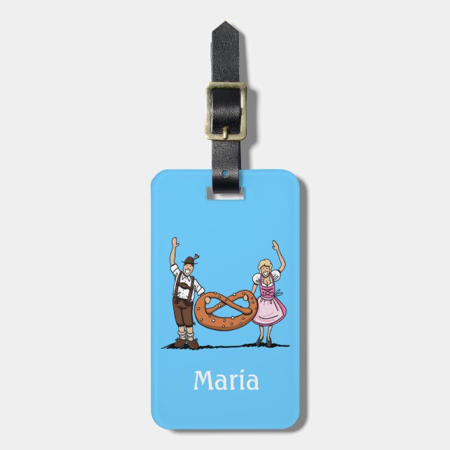 Luggage Tag BEER FESTIVAL Couple Pretzel (Front Vertical)