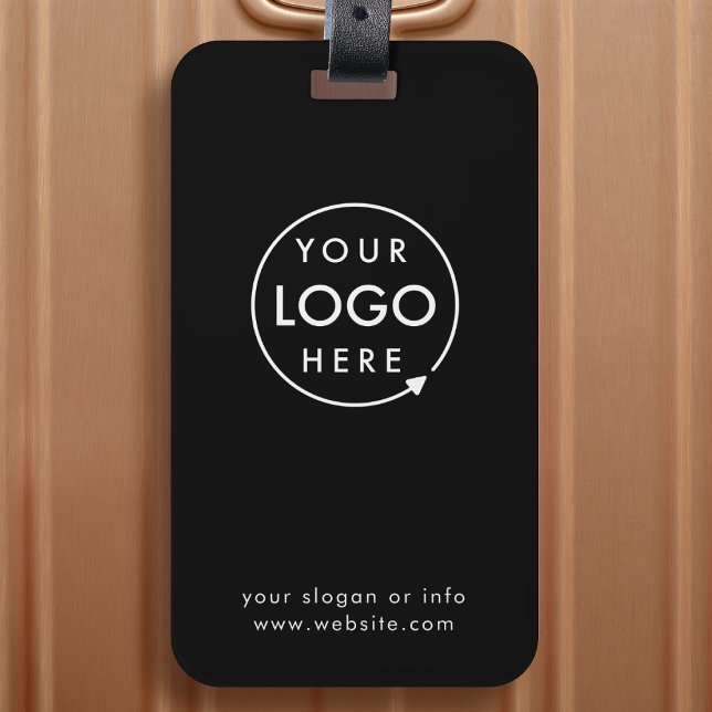 Luggage Tag | Black Business Logo Travel Tags (Black company branded luggage tags for small business gifting, travel events & promotional swag.)