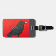 Luggage tag - black raven on red background