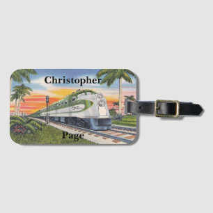 Luggage Tag clasic train postcard