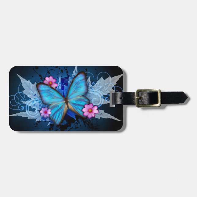 Luggage Tag - Design: Blue Butterfly (Front Horizontal)