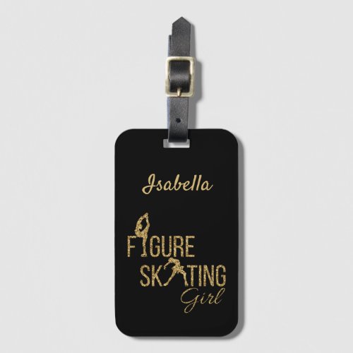 Luggage Tag Figure Skating girl gold black