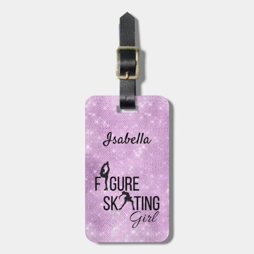 Luggage Tag Figure Skating girl purple sparkle