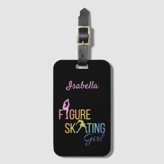 Luggage Tag Figure Skating girl rainbow