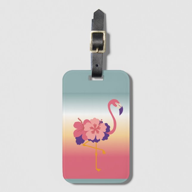 Luggage Tag, Flamingo Sunset Personalize Name Luggage Tag (Front Vertical)