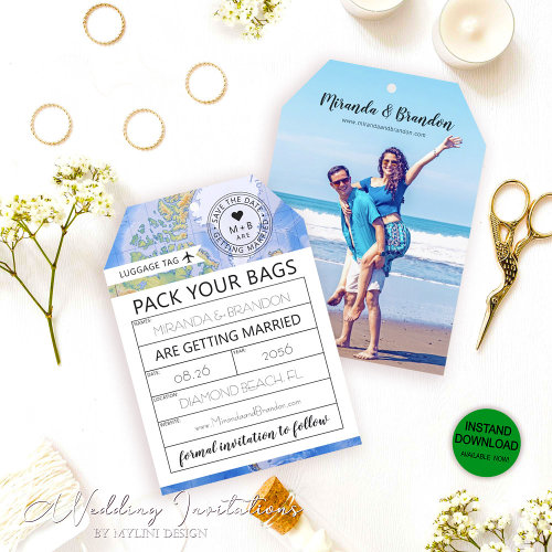 Luggage Tag Photo Wedding Save the Date Card