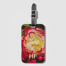Luggage Tag Red Gold Rose Flower Floral Monogram