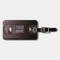 Luggage tag retro tech vhs video cassette